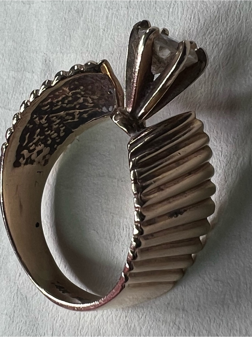 14k Gold .80 ct Diamond Ring vintage 80s modern twist corrugated band H-J VS1 - Picture 6 of 10